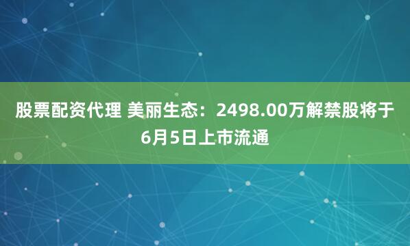 股票配资代理 美丽生态：2498.00万解禁股将于6月5日上市流通